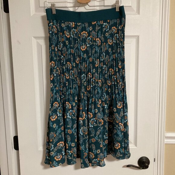 J Jill Wearever Collection Green Floral Pleated Midi Skirt Size M NWT